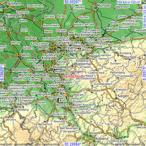 Topographic map of Remscheid