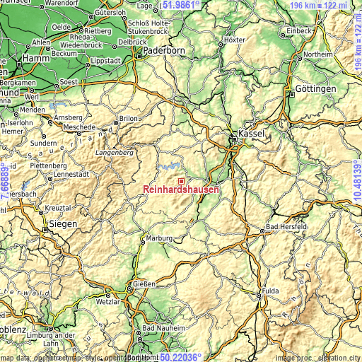 Topographic map of Reinhardshausen