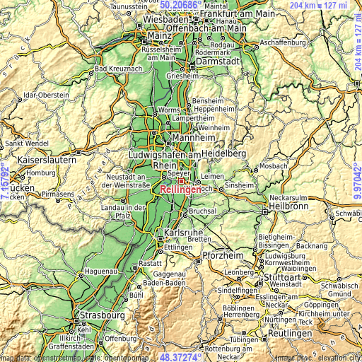 Topographic map of Reilingen