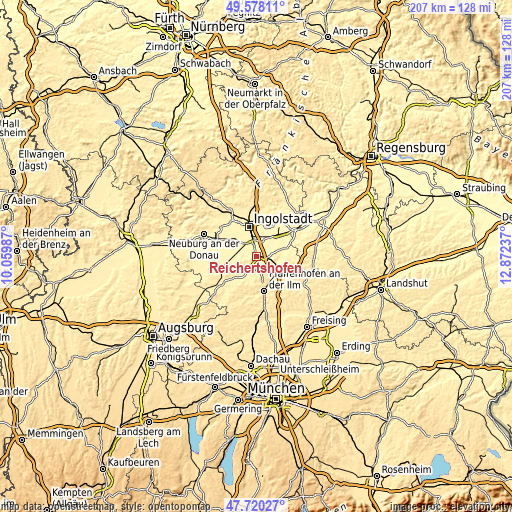 Topographic map of Reichertshofen