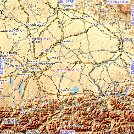 Topographic map of Reichertsheim