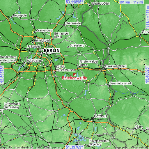 Topographic map of Reichenwalde