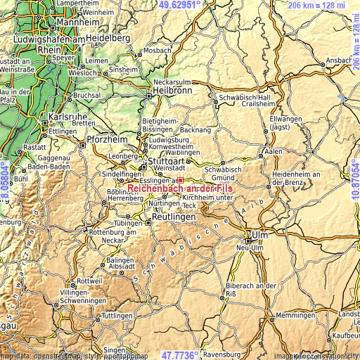 Topographic map of Reichenbach an der Fils