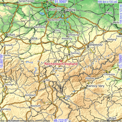 Topographic map of Reichenbach/Vogtland