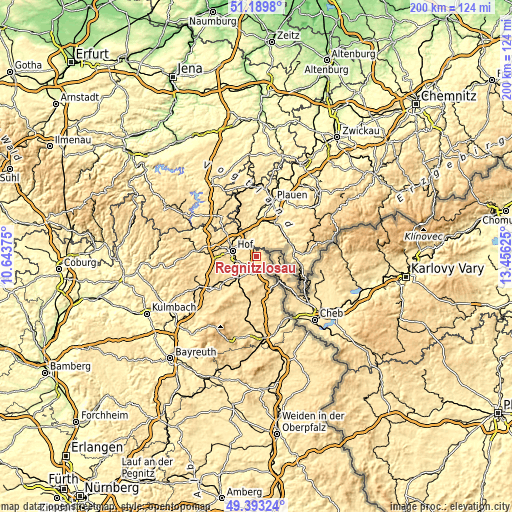 Topographic map of Regnitzlosau