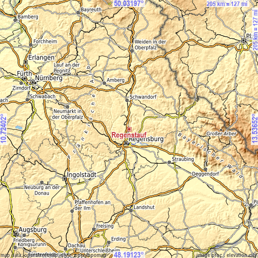 Topographic map of Regenstauf
