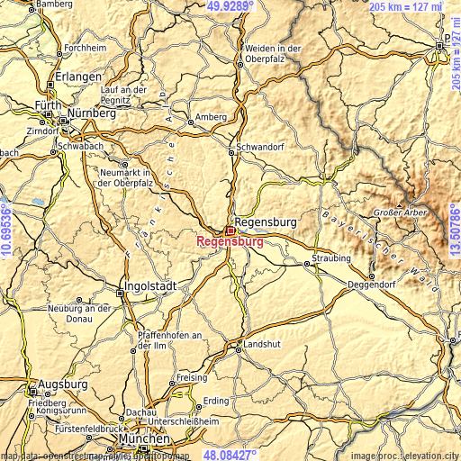 Topographic map of Regensburg