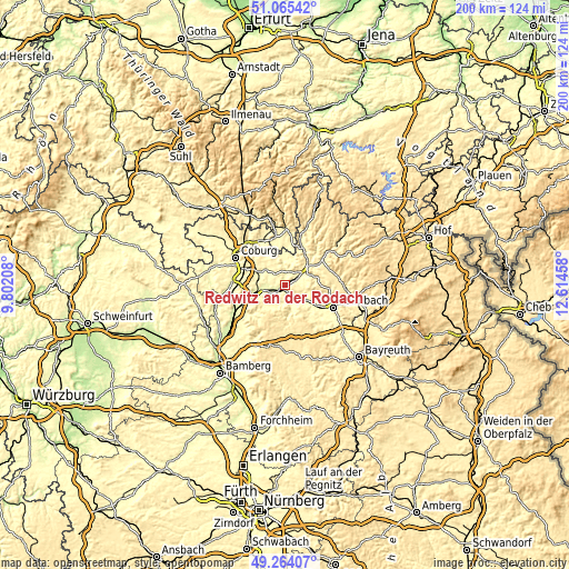 Topographic map of Redwitz an der Rodach