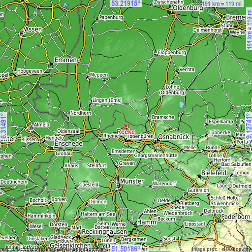 Topographic map of Recke