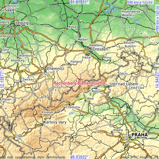 Topographic map of Rechenberg-Bienenmühle