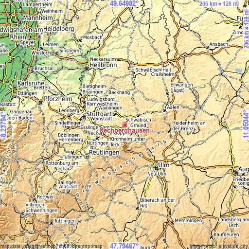 Topographic map of Rechberghausen