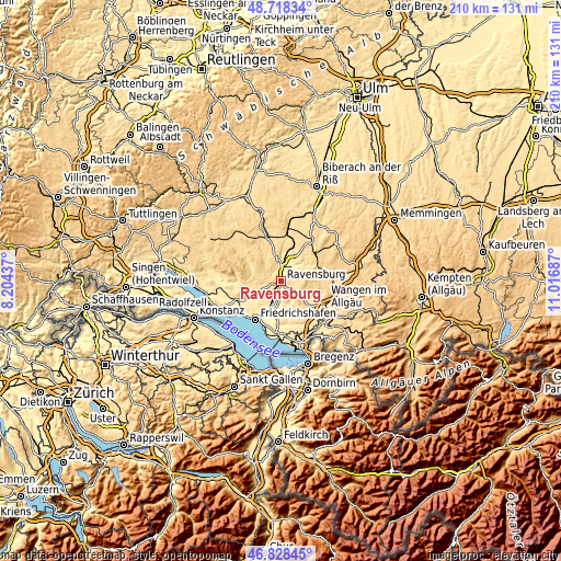 Topographic map of Ravensburg