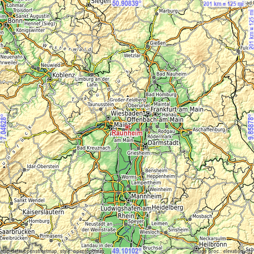 Topographic map of Raunheim