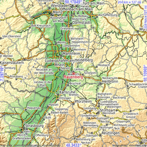 Topographic map of Rauenberg