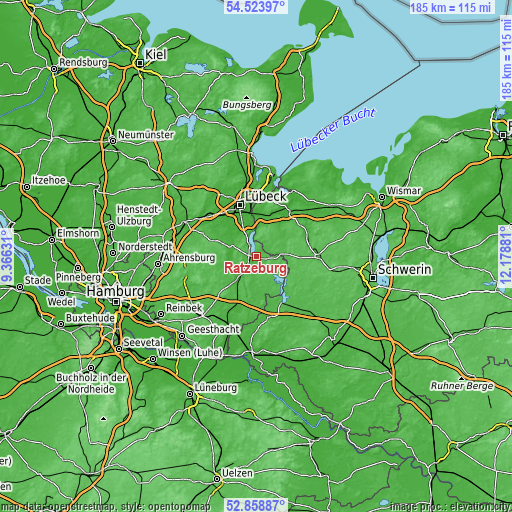 Topographic map of Ratzeburg