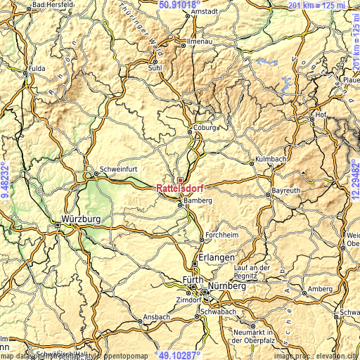 Topographic map of Rattelsdorf