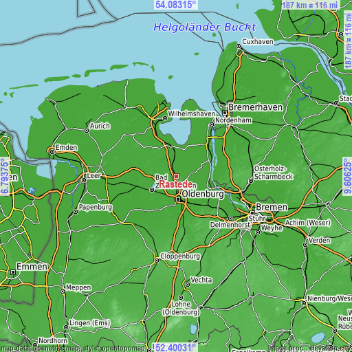 Topographic map of Rastede