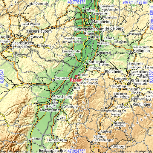 Topographic map of Rastatt