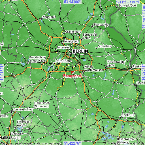 Topographic map of Rangsdorf