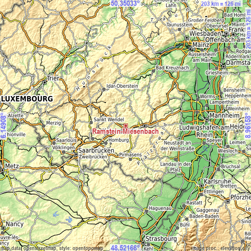 Topographic map of Ramstein-Miesenbach