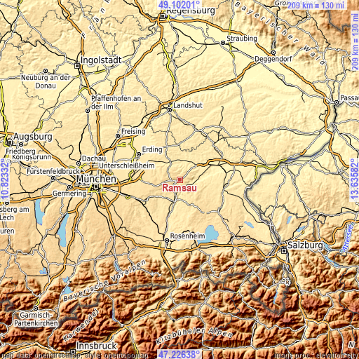 Topographic map of Ramsau