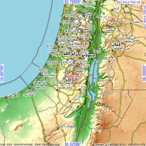 Topographic map of Hebron