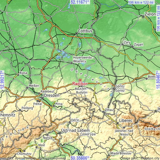 Topographic map of Radibor