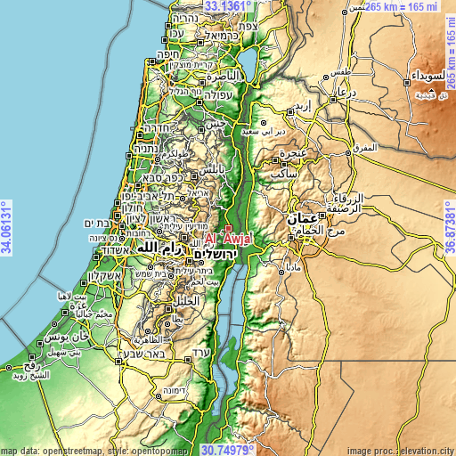 Topographic map of Al ‘Awjā