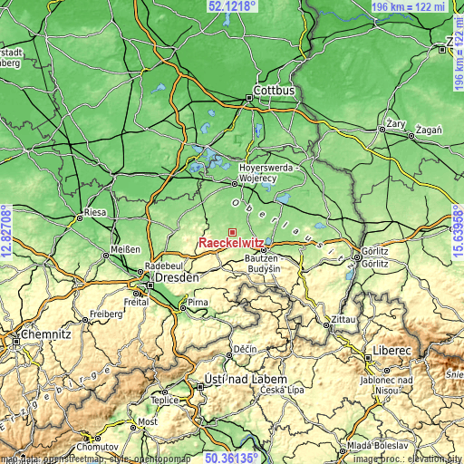 Topographic map of Räckelwitz