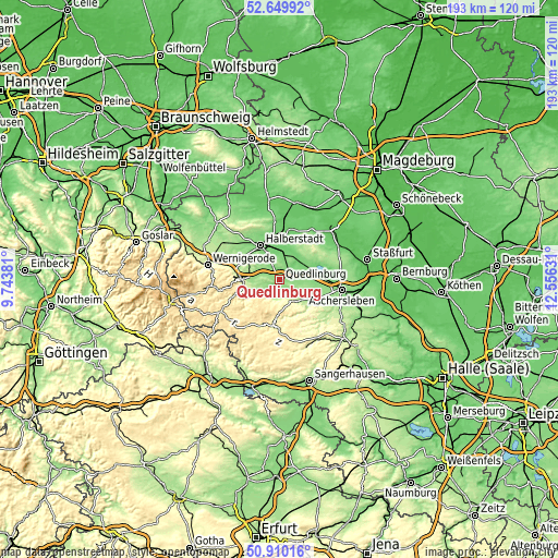 Topographic map of Quedlinburg