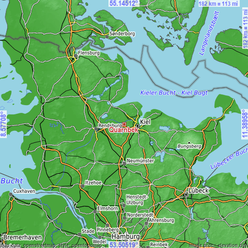 Topographic map of Quarnbek