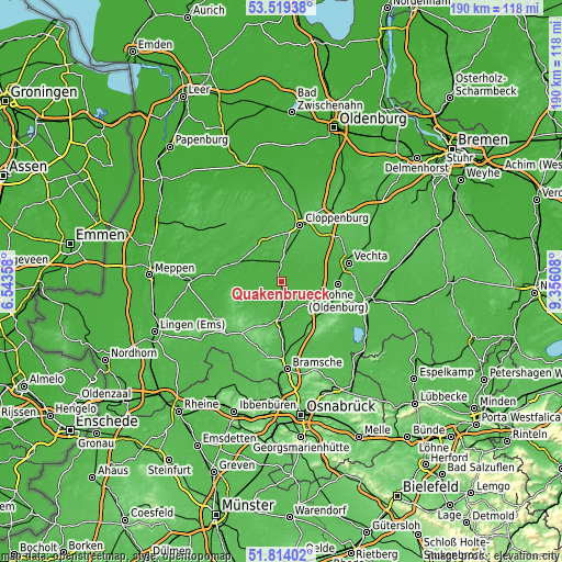 Topographic map of Quakenbrück