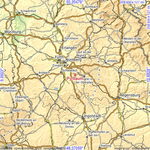 Topographic map of Pyrbaum