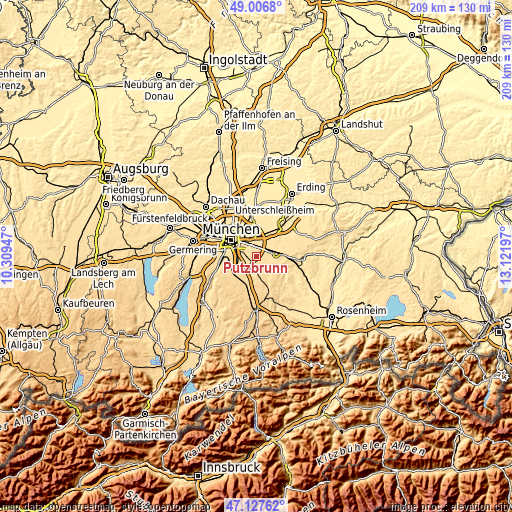 Topographic map of Putzbrunn