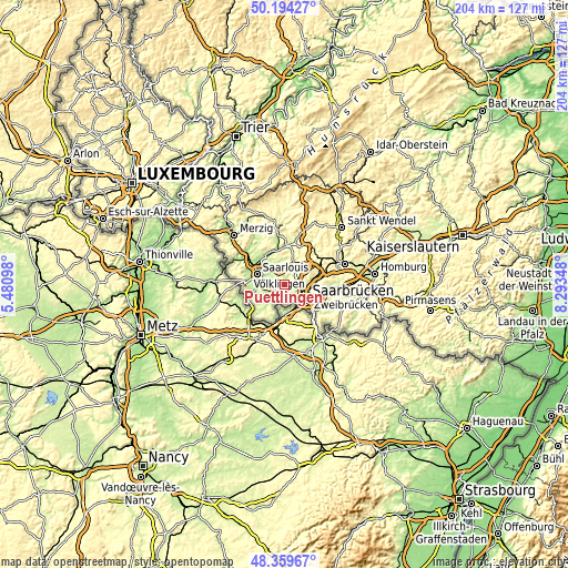 Topographic map of Püttlingen
