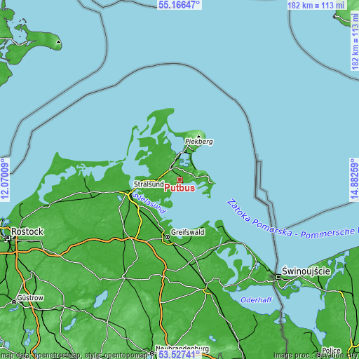 Topographic map of Putbus