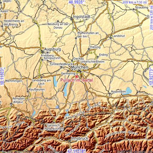 Topographic map of Pullach im Isartal