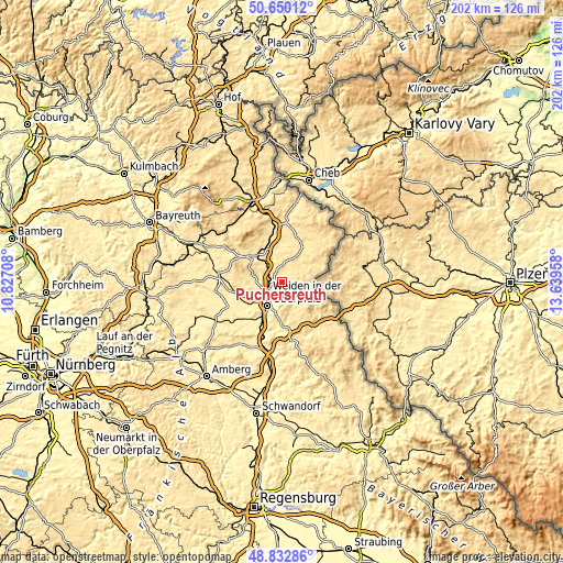 Topographic map of Püchersreuth