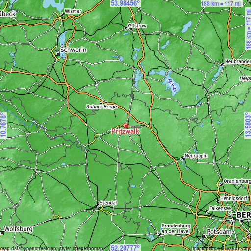 Topographic map of Pritzwalk