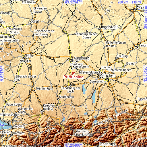 Topographic map of Prittriching
