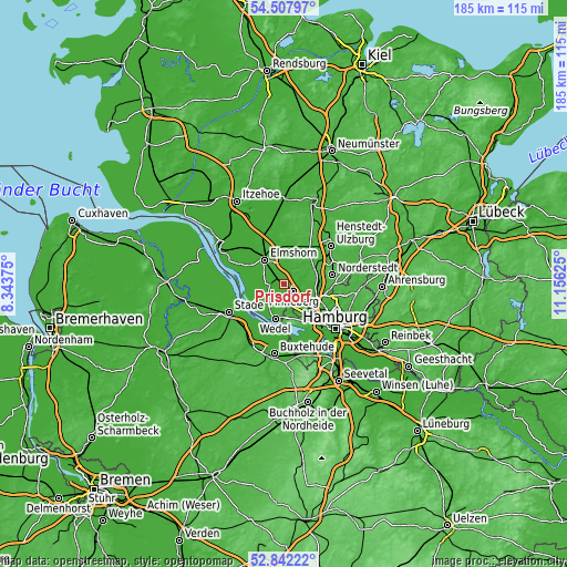Topographic map of Prisdorf
