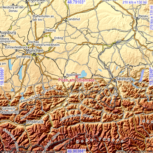 Topographic map of Prien am Chiemsee