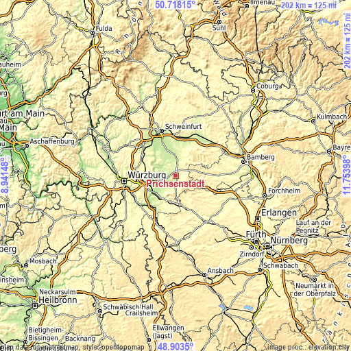 Topographic map of Prichsenstadt