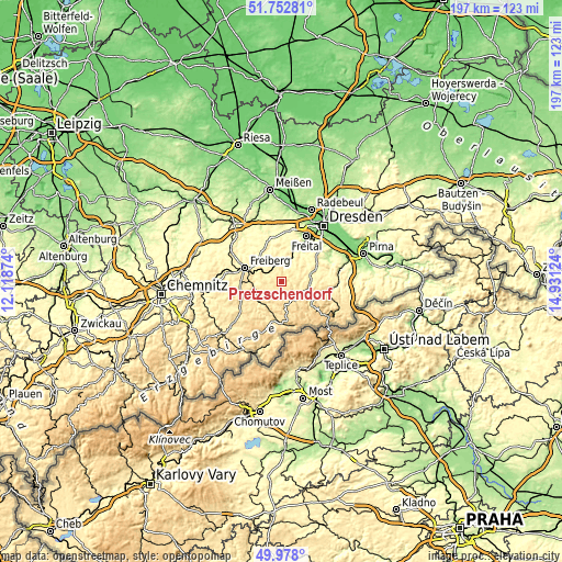 Topographic map of Pretzschendorf