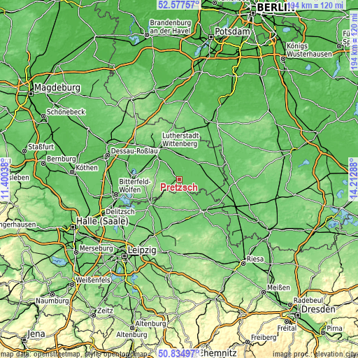 Topographic map of Pretzsch