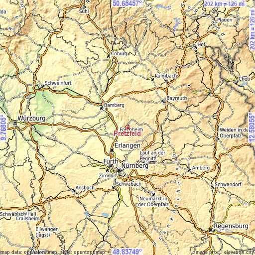 Topographic map of Pretzfeld