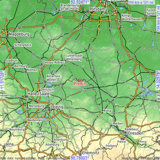 Topographic map of Prettin