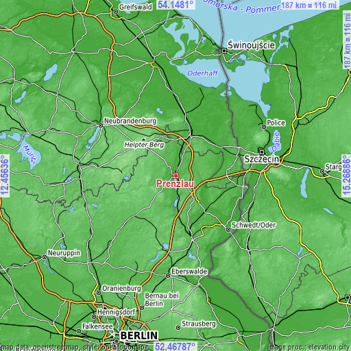 Topographic map of Prenzlau