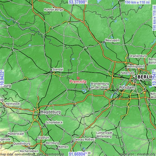 Topographic map of Premnitz