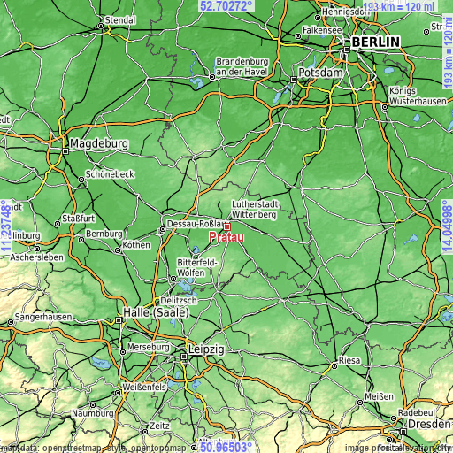 Topographic map of Pratau